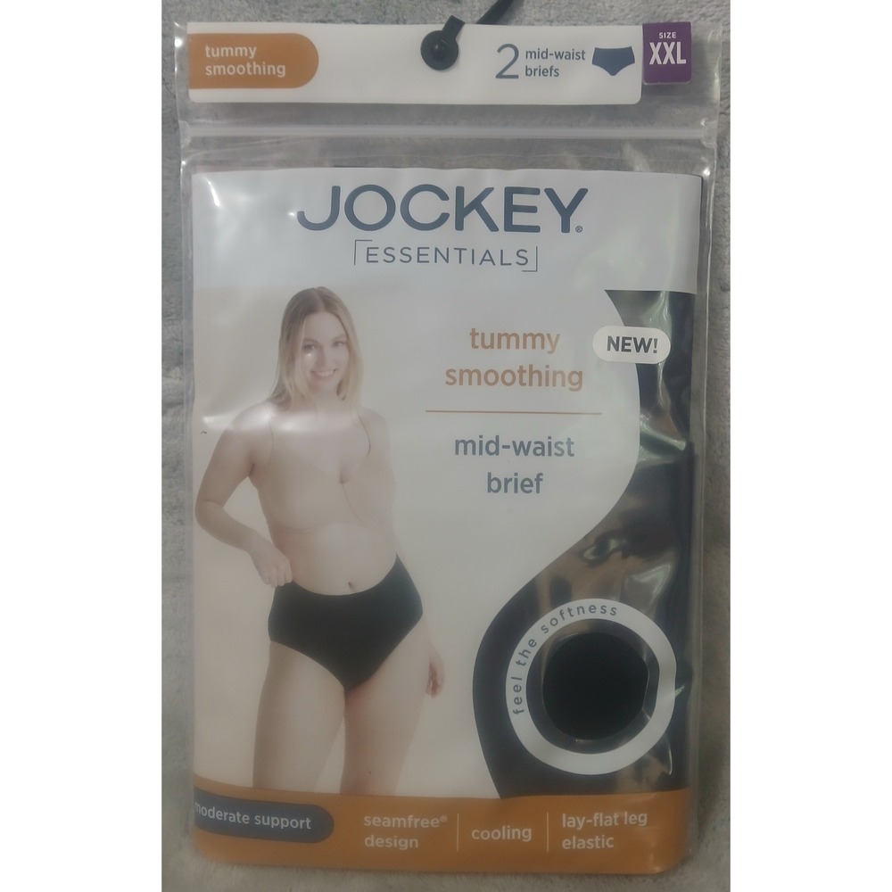 Jockey Essentials Womens 2 Pack Tummy‎ Smoothing Mid-Waist Brief Black XXL READ